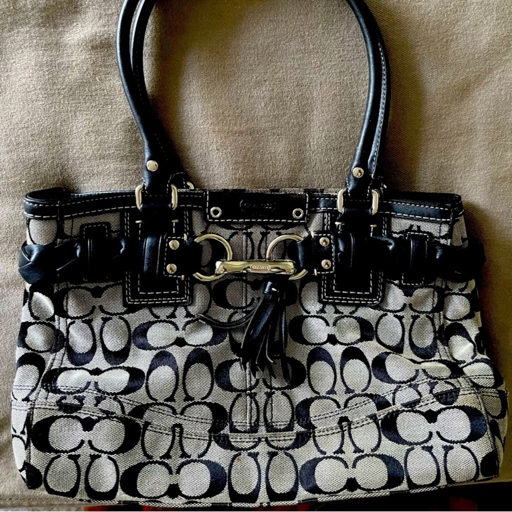 Coach Vintage Black and Gray Signature Shoulder Bag